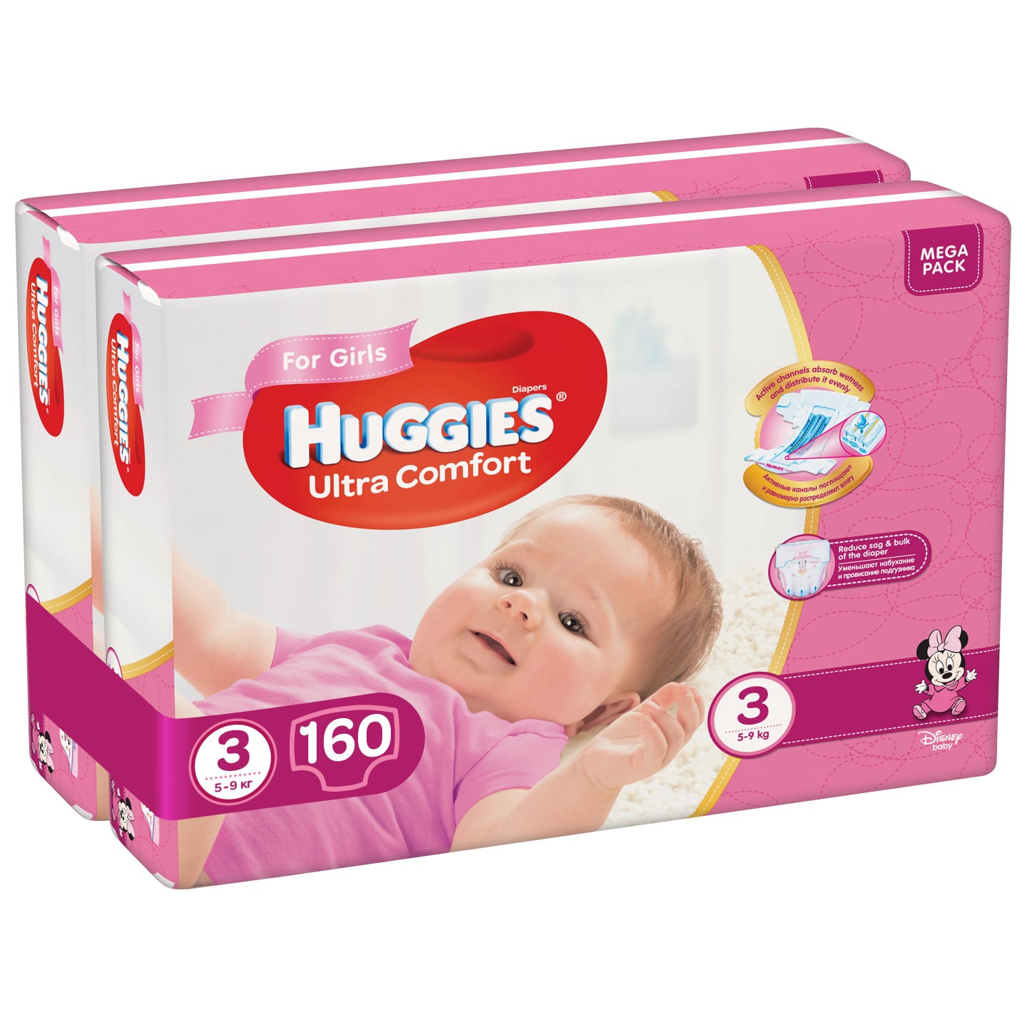 Набір підгузків для дівчаток Huggies Ultra Comfort 3 (5-9 кг), 160 шт. (2 уп. по 80 шт.) - фото 2