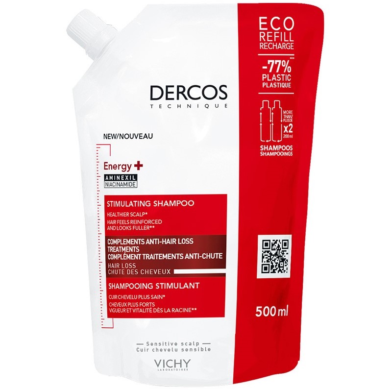 Тонизирующий шампунь Vichy Dercos Energy+ с Аминексилом и Ниацинамидом для борьбы с выпадением волос, 500 мл - фото 1