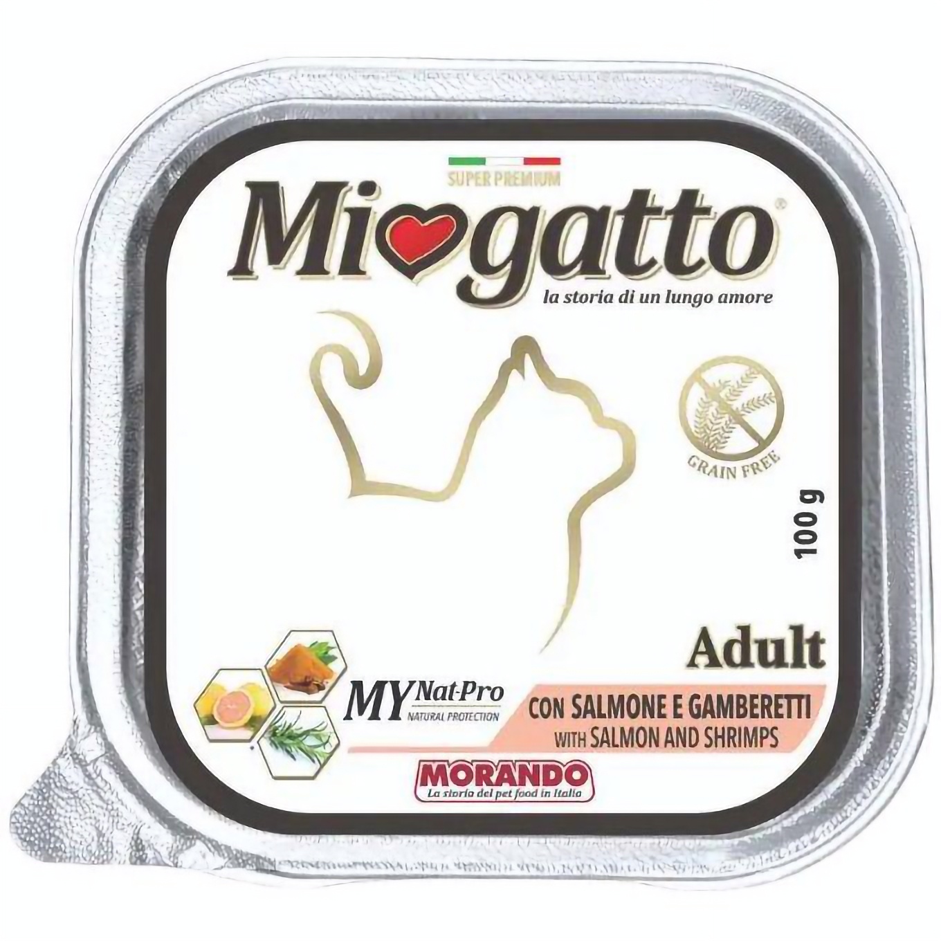 Беззернові консерви для котів Morando MioGatto, з лососем та креветками, 100 г - фото 1