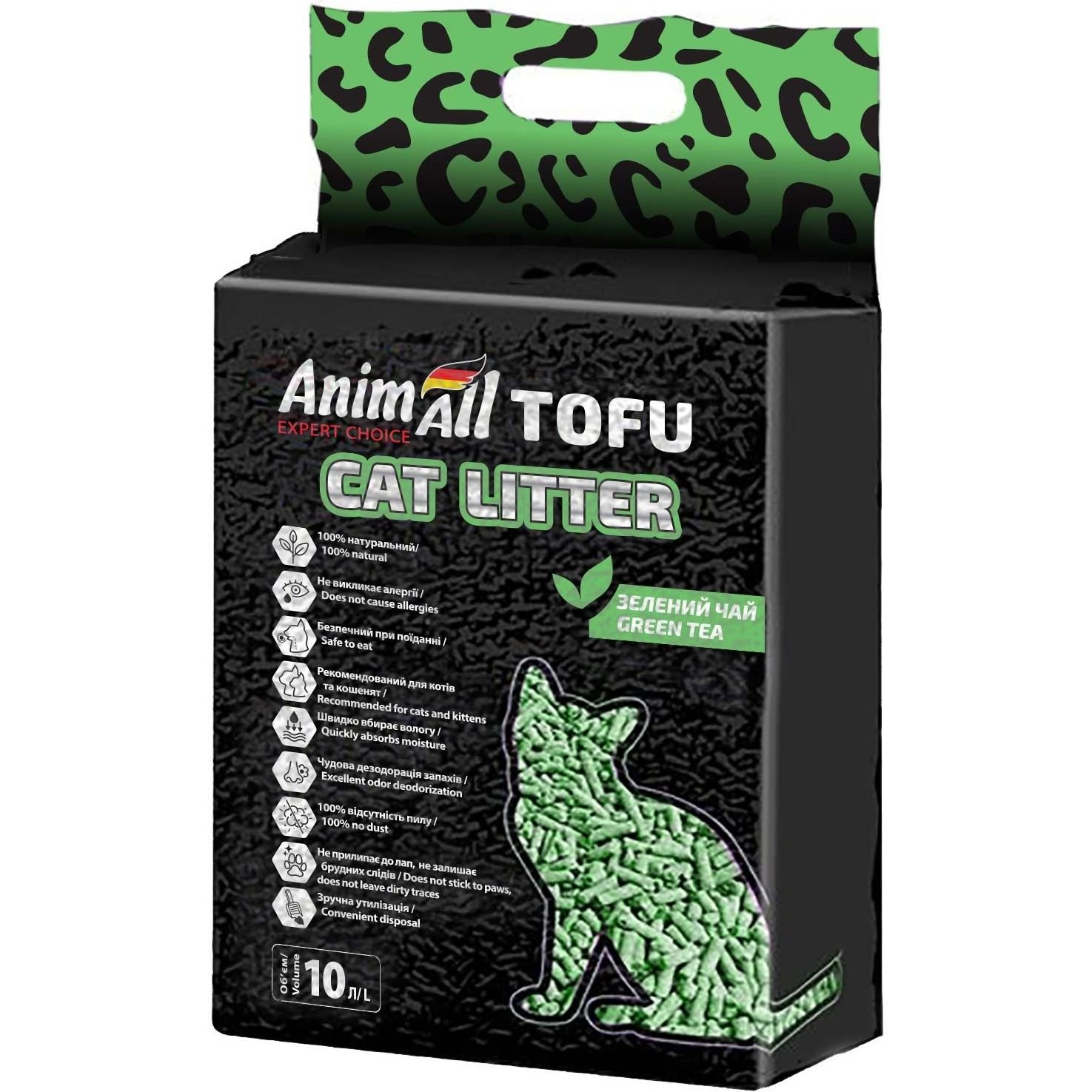 Соєвий наповнювач для котячого туалету AnimAll Тофу, з ароматом зеленого чаю, 10 л - фото 1