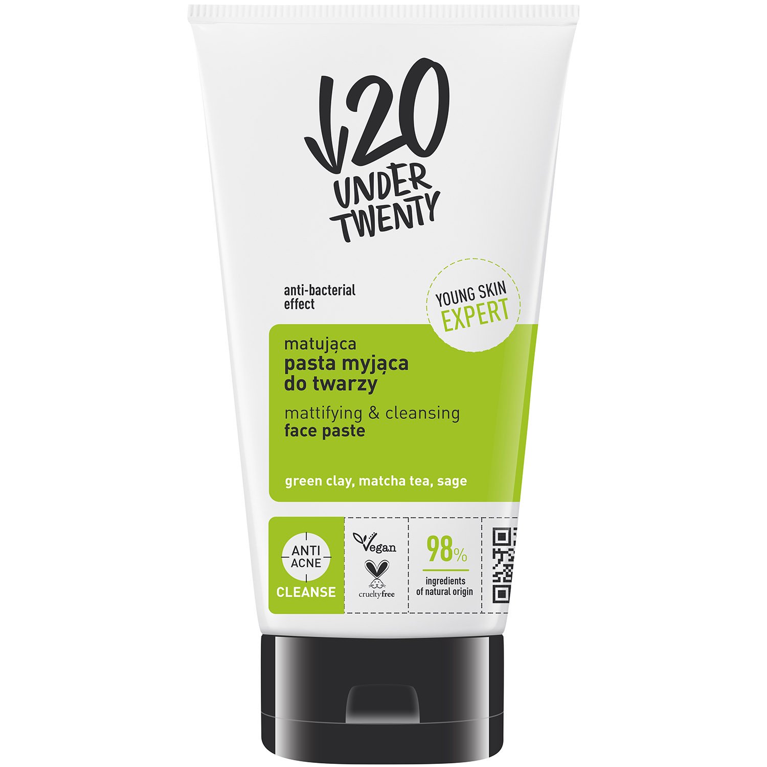 Матирующая очищающая паста для лица Under Twenty Anti Acne Mattifying Cleansing Face Paste 150 мл - фото 1
