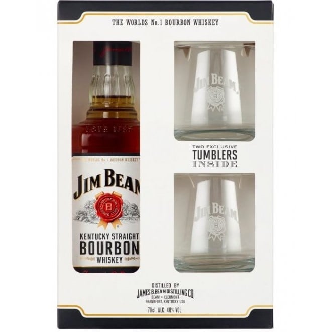 Віскі Jim Beam White Kentucky Staright Bourbon Whiskey, 40%, 0,7 л + 2 склянки - фото 1