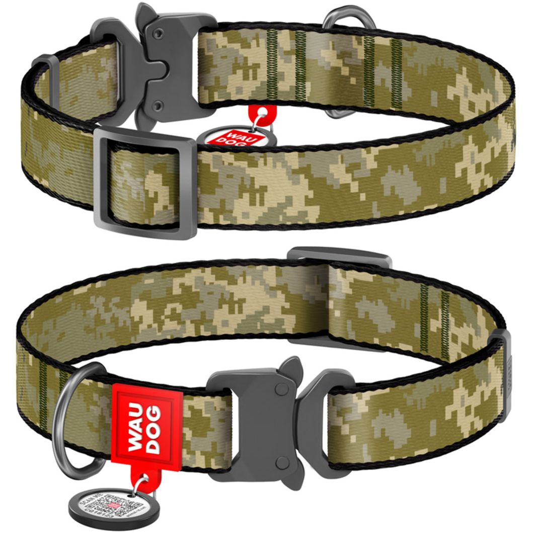 Photos - Collar / Harnesses Waudog Нашийник для собак  Nylon з QR-паспортом, Мілітарі, металевий фастек 