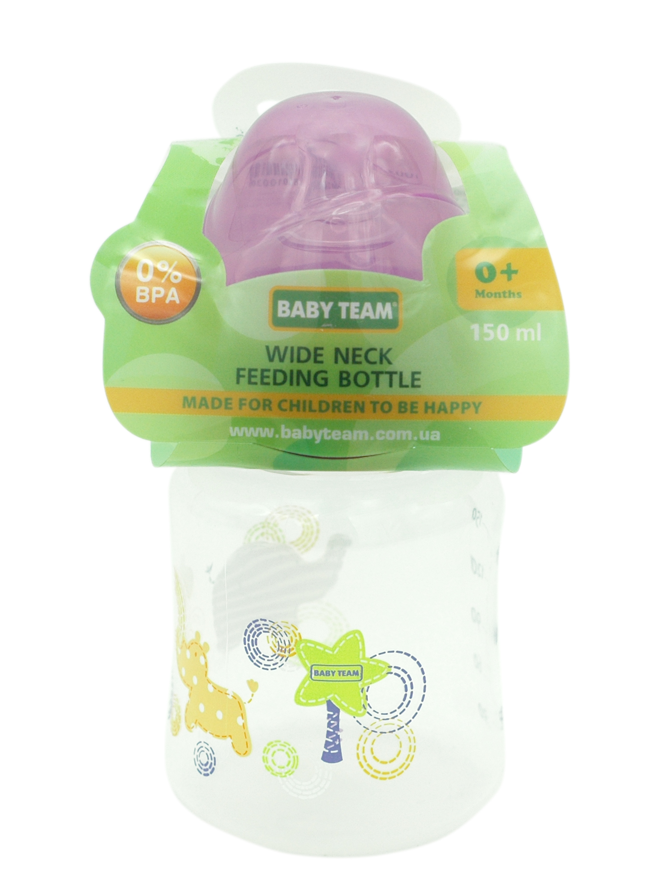 Пляшечка для годування Baby Team, з широким горлечком, 150 мл, фіолетовий (1003_фиолетовый) - фото 2