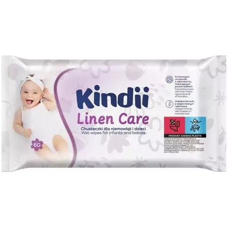 Влажные салфетки Kindii Linen Care для младенцев, 60 шт. - фото 1