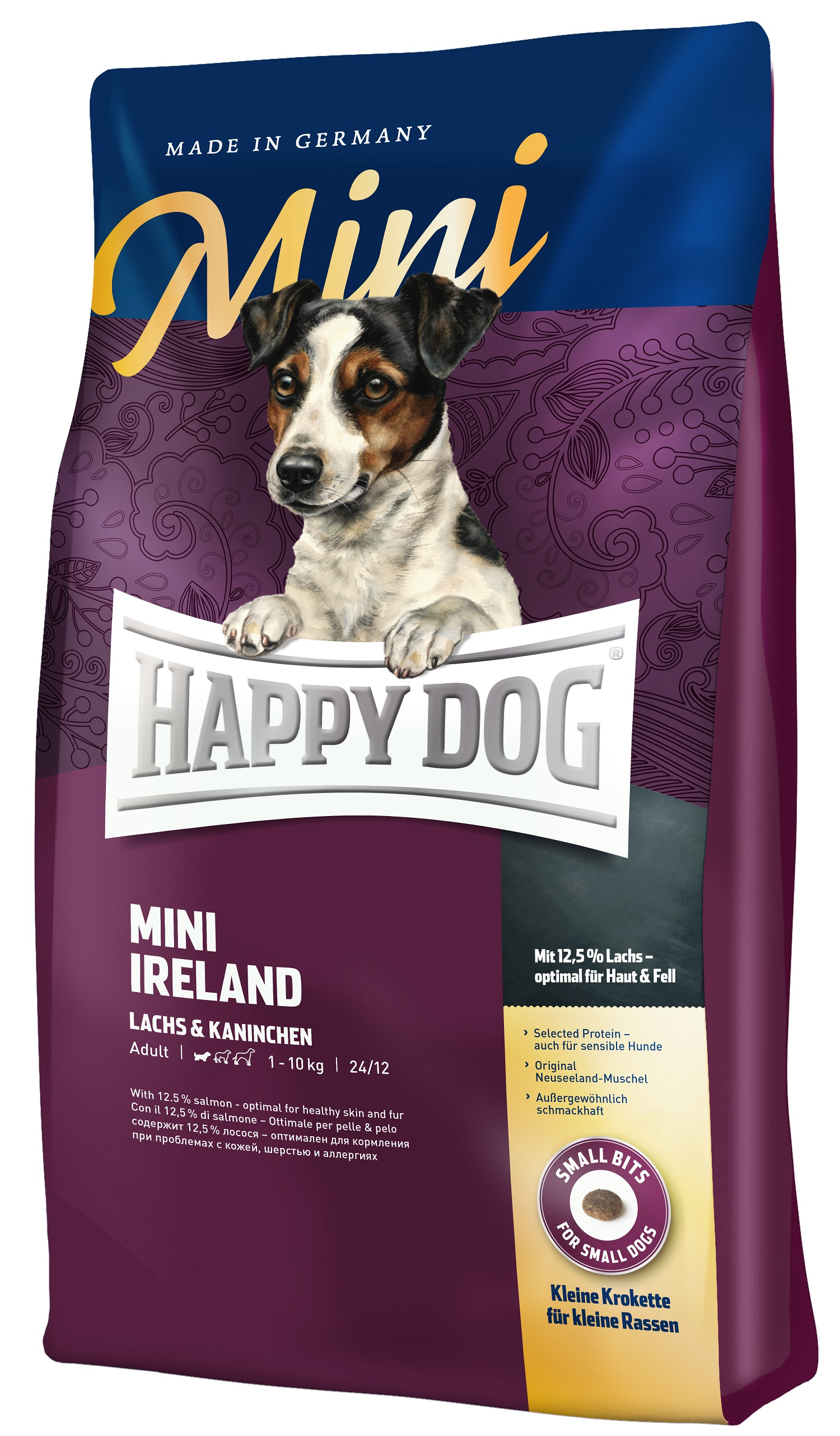 Сухий корм для собак дрібних порід для нормалізації линьки та при проблемах зі шкірою Happy Dog Supreme Mini Adult Ireland, з кроликом та лососем, 1 кг (60112) - фото 1