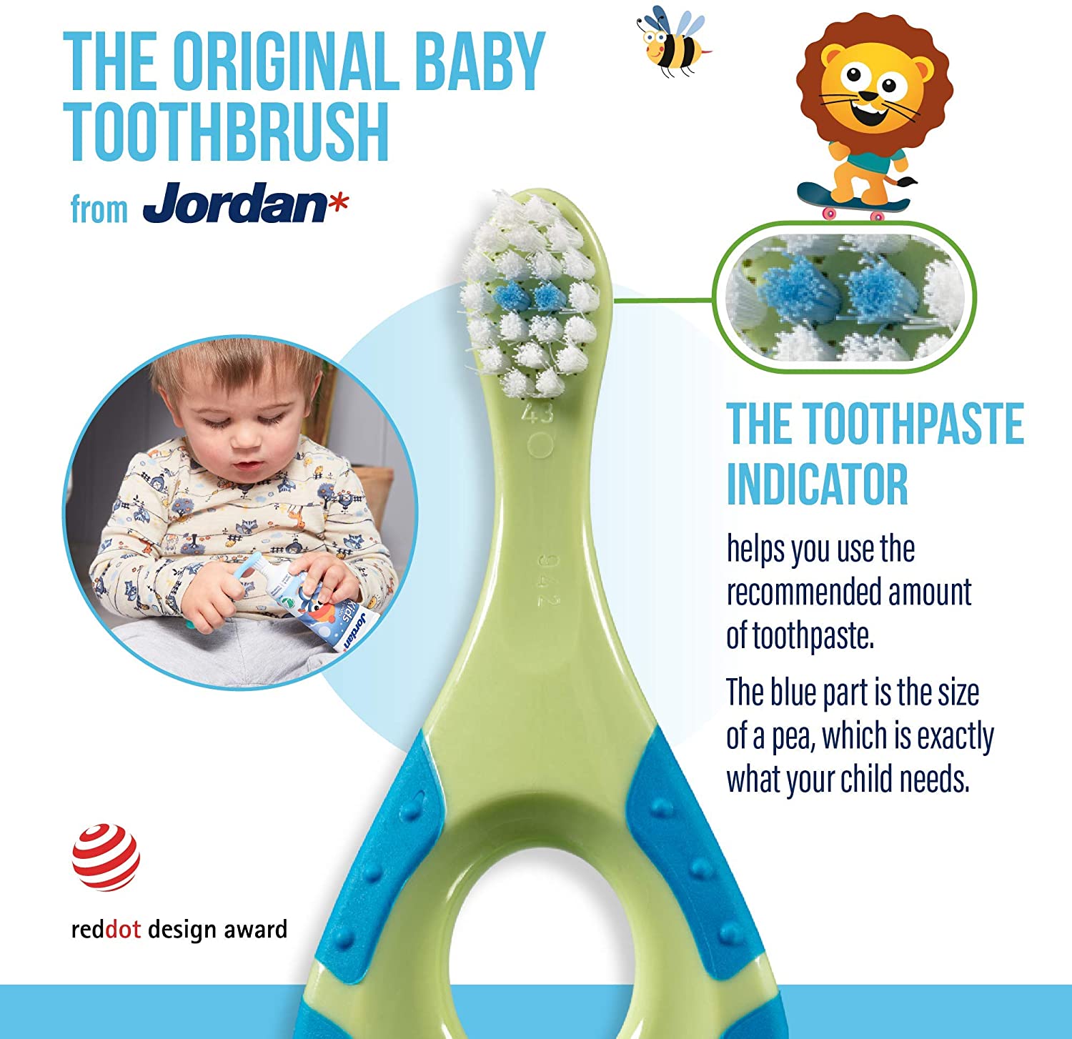 Дитяча зубна щітка Jordan Step1, 0 - 2 роки, м'яка, синій з зеленим (6220100) - фото 6