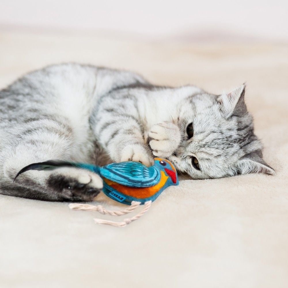 Игрушка для кошек Barksi Птичка с колокольчиком и перьями 12х10 см - фото 5