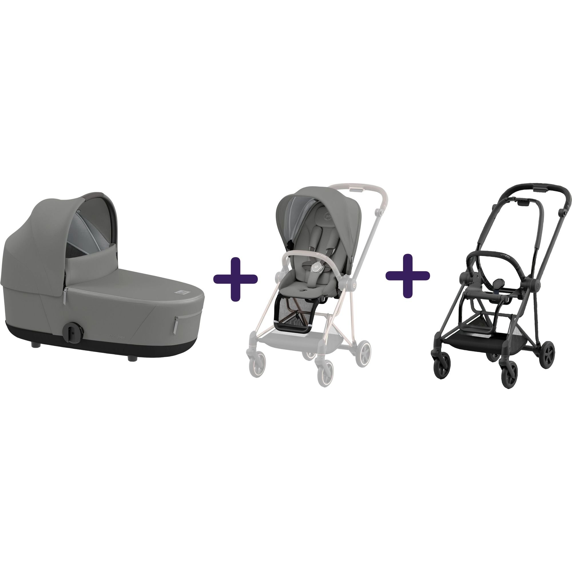 Люлька Cybex Mios Lux Soho Grey + Текстиль для прогулочного блока Cybex Mios Soho Grey + Шасси для коляски Cybex Mios LS RBA Matt Black - фото 1