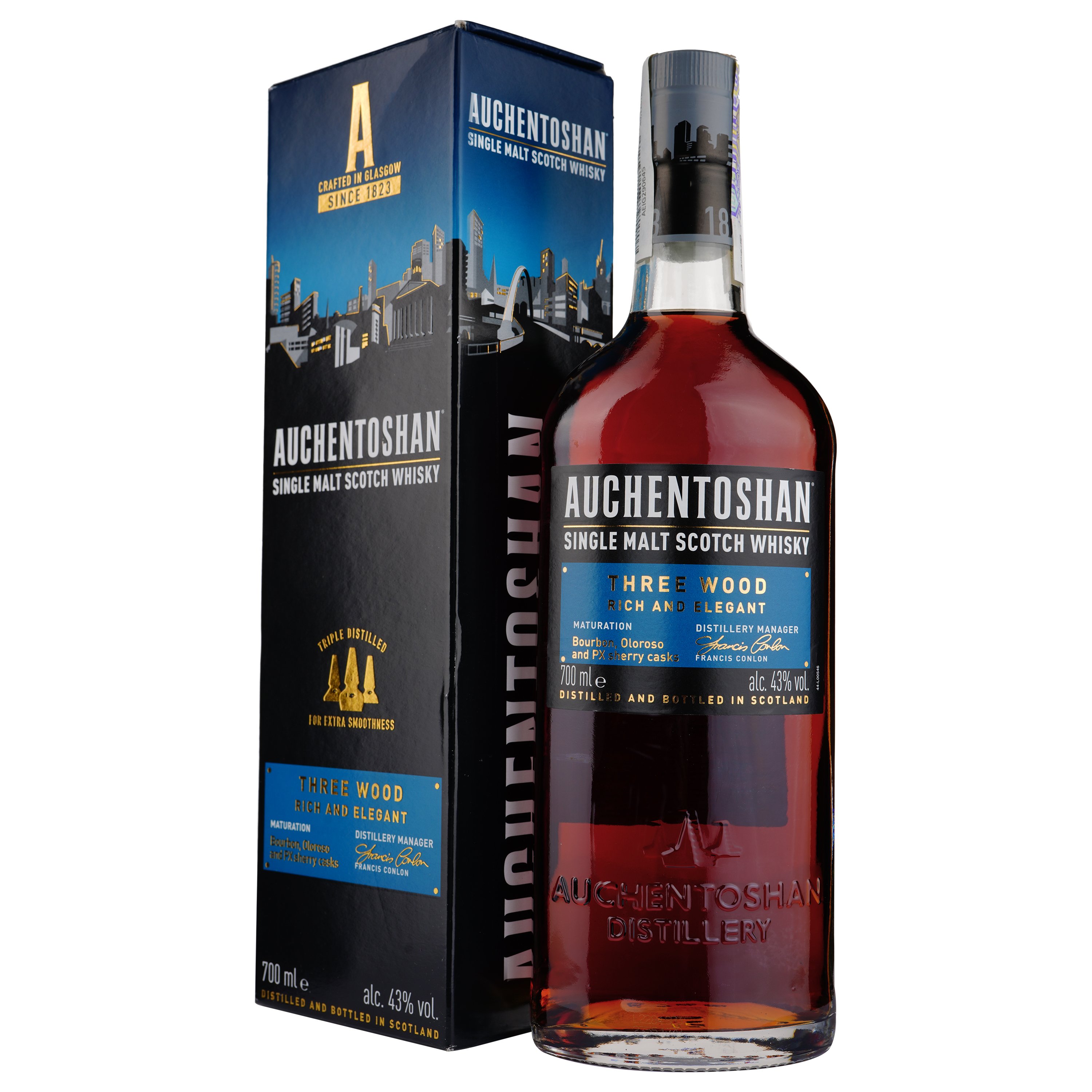 Виски Auchentoshan Three Wood Single Malt Scotch Whisky, 43%, 0,7 л - фото 1