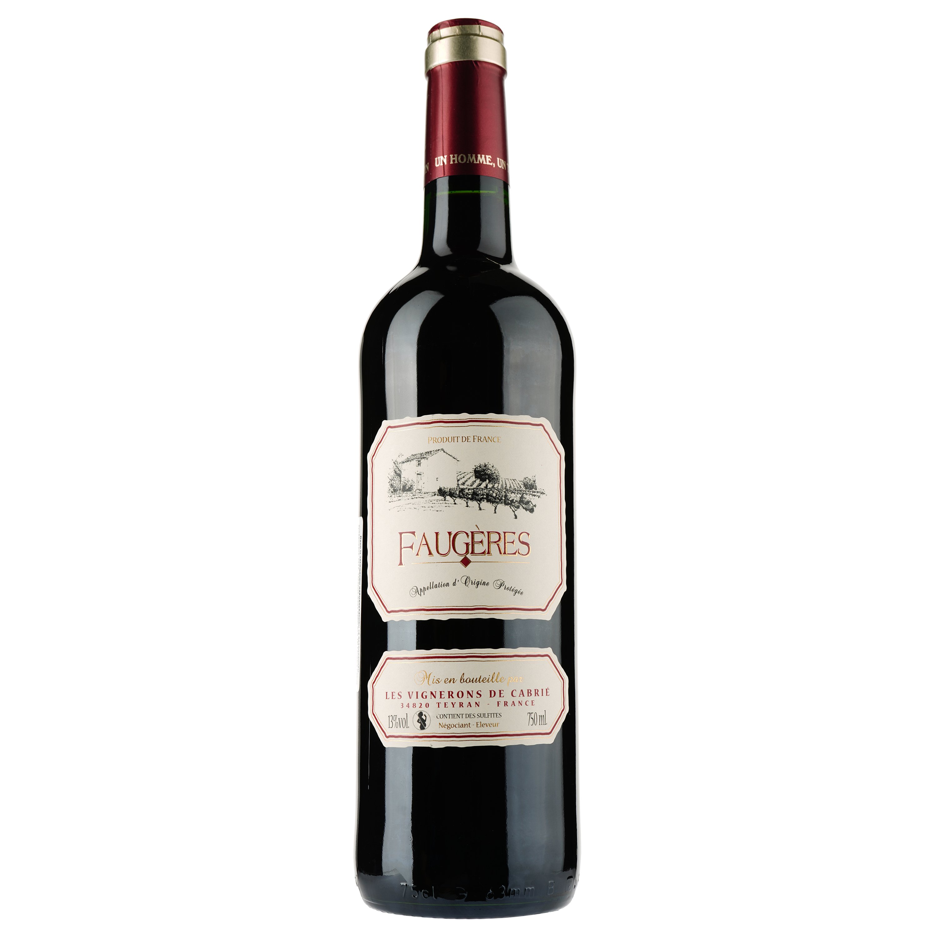 Вино Les Vignerons de Cabrie Rouge AOP Faugeres, красное, сухое, 0.75 л - фото 1