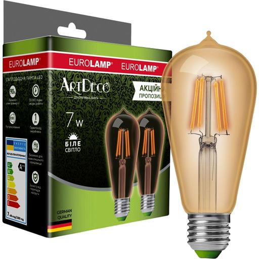 Світлодіодна лампа Eurolamp LED Deco, ST64, 7W, E27, 4000K, 2 шт. (MLP-LED-ST64-07274(Amber)) - фото 1