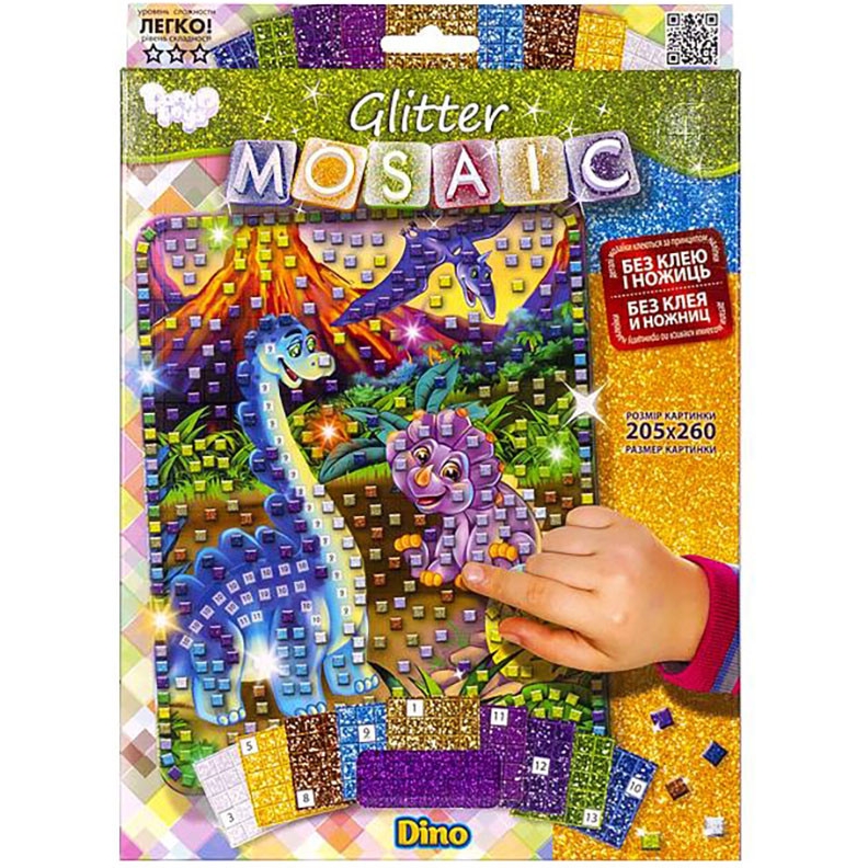 Блестящая мозаика Danko Toys Glitter Mosaic Дино (БМ-03-01) - фото 1