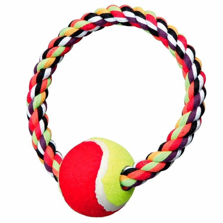 Игрушка для собак Trixie Кольцо плетеное с теннисным мячом, d 18 см, в ассортименте (3266) - фото 1