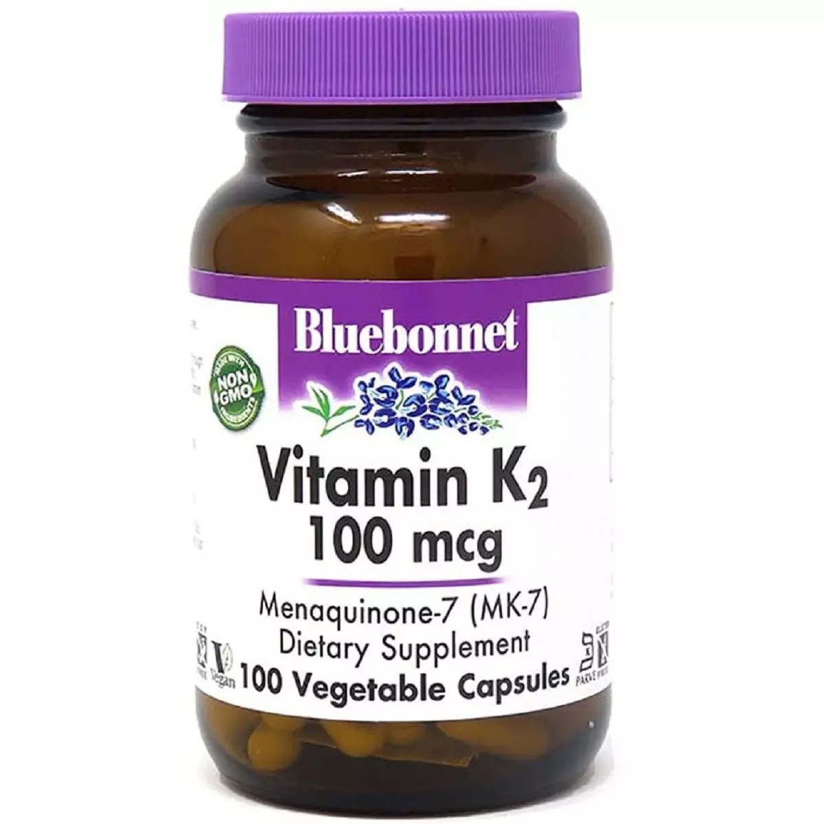 Витамин K2 Bluebonnet Nutrition 100 мкг 100 вегетарианских капсул - фото 1