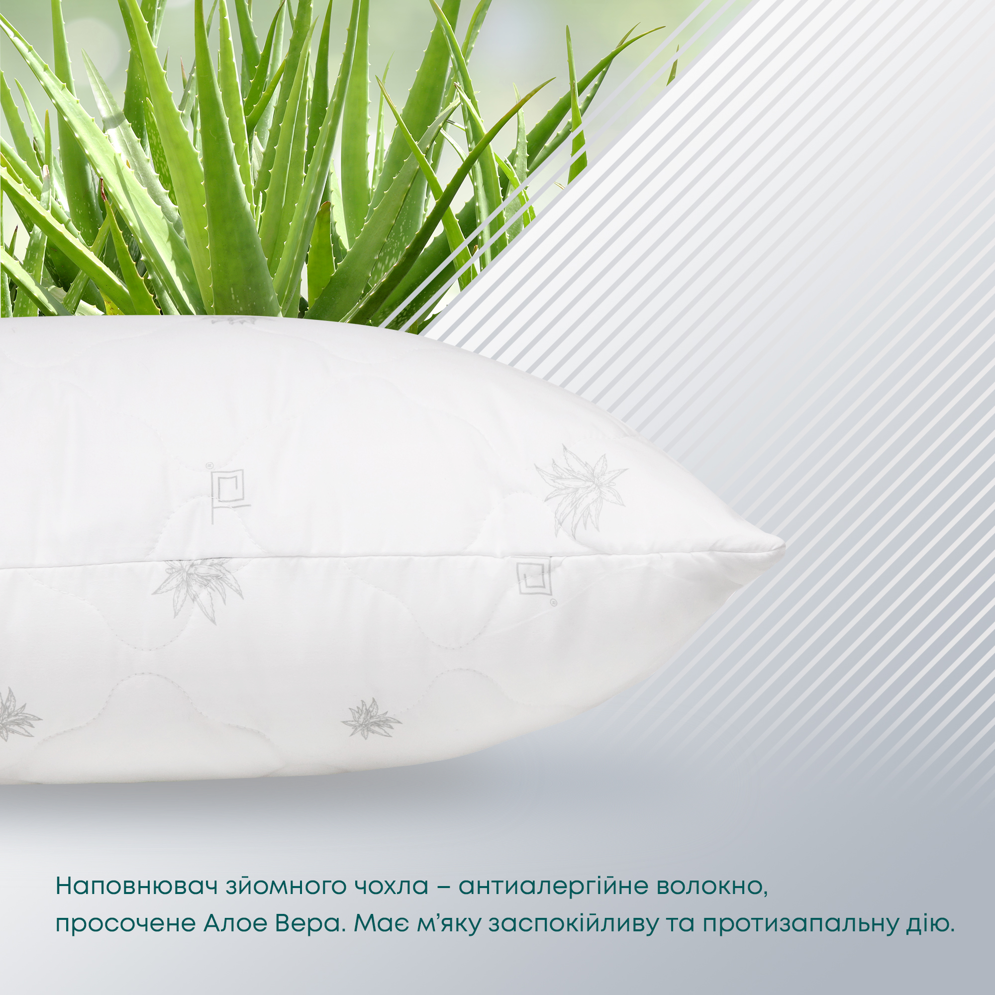 Подушка ТЕП Природа Membrana Print Aloe Vera 50х70 см белая (3-00440_00000) - фото 9