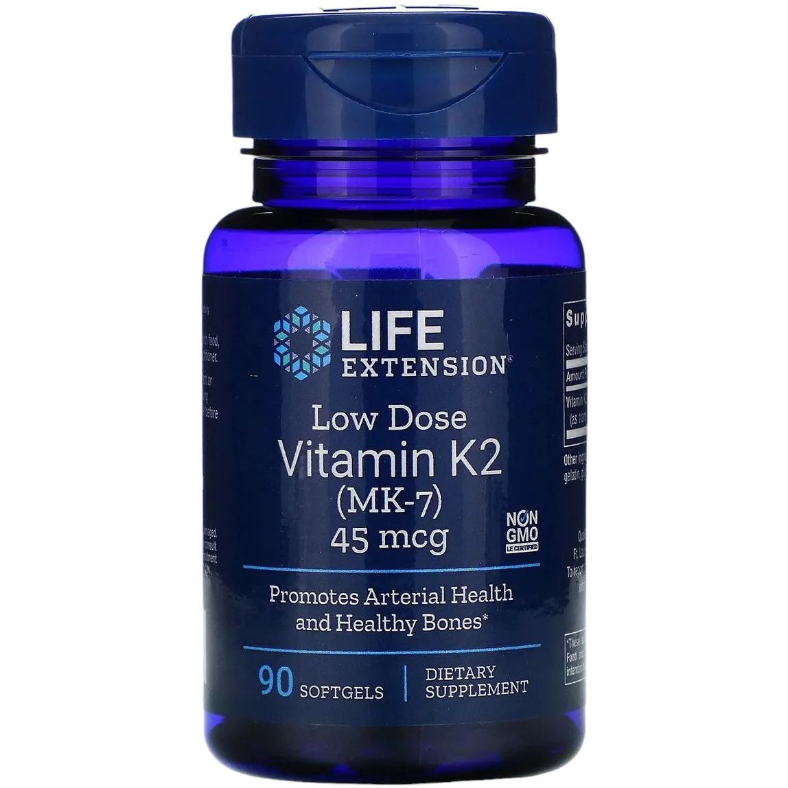 Вітамін К2 Life Extension Low Dose Vitamin K2 (MK-7) 45 мкг 90 желатинових капсул - фото 1