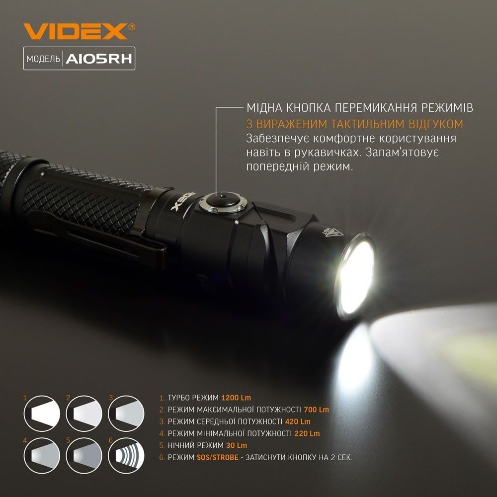 Портативний світлодіодний ліхтарик Videx VLF-A105RH 1200 Lm 5000 K (VLF-A105RH) - фото 12