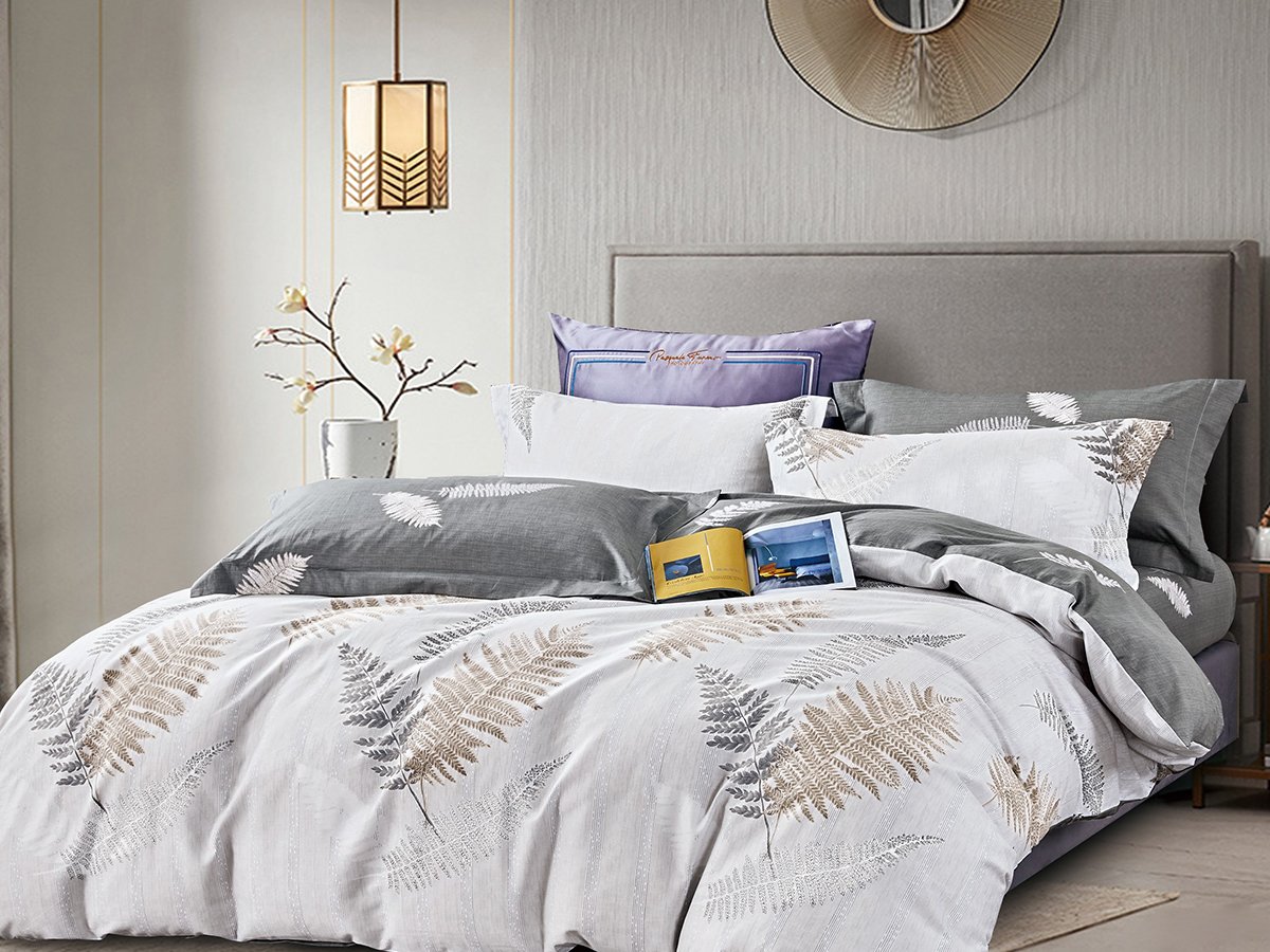 Комплект постельного белья Ecotton, твил-сатин, двуспальный, 210х175 см, белый с серым (23355) - фото 1