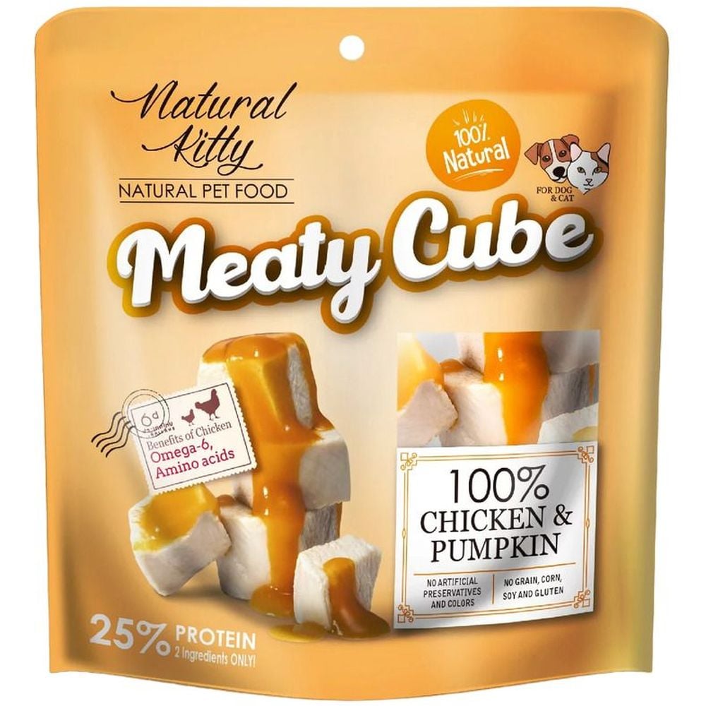 Ласощі для котів та собак Natural Kitty Meaty Cube 100% Chicken & Pumpkin, у вигляді кубиків, курка в гарбузовому соусі, 60 г - фото 1