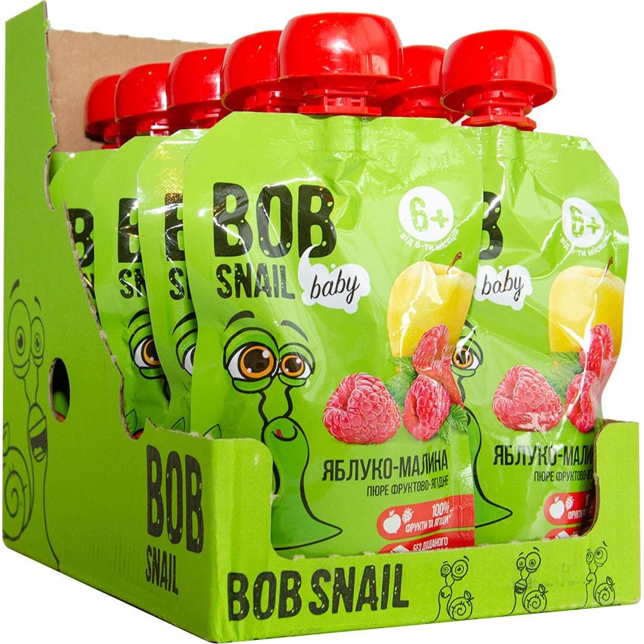 Пюре фруктове Bob Snail Яблуко-Малина, гомогенізоване 900 г (10 шт. по 90 г) - фото 1