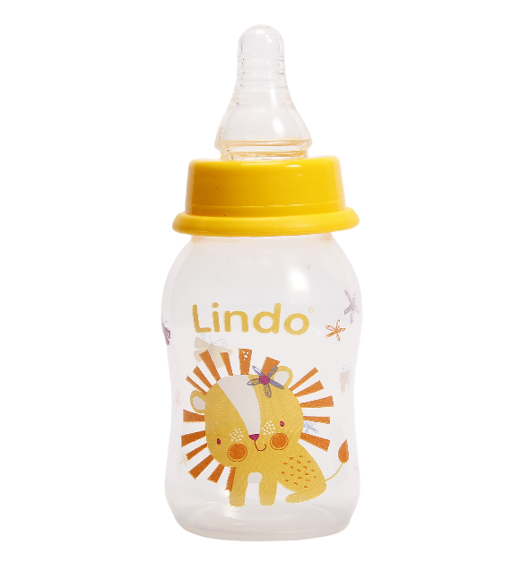 Бутылочка для кормления Lindo, изогнутая, с силиконовой соской, 125 мл, желтый (Li 144 жел) - фото 1