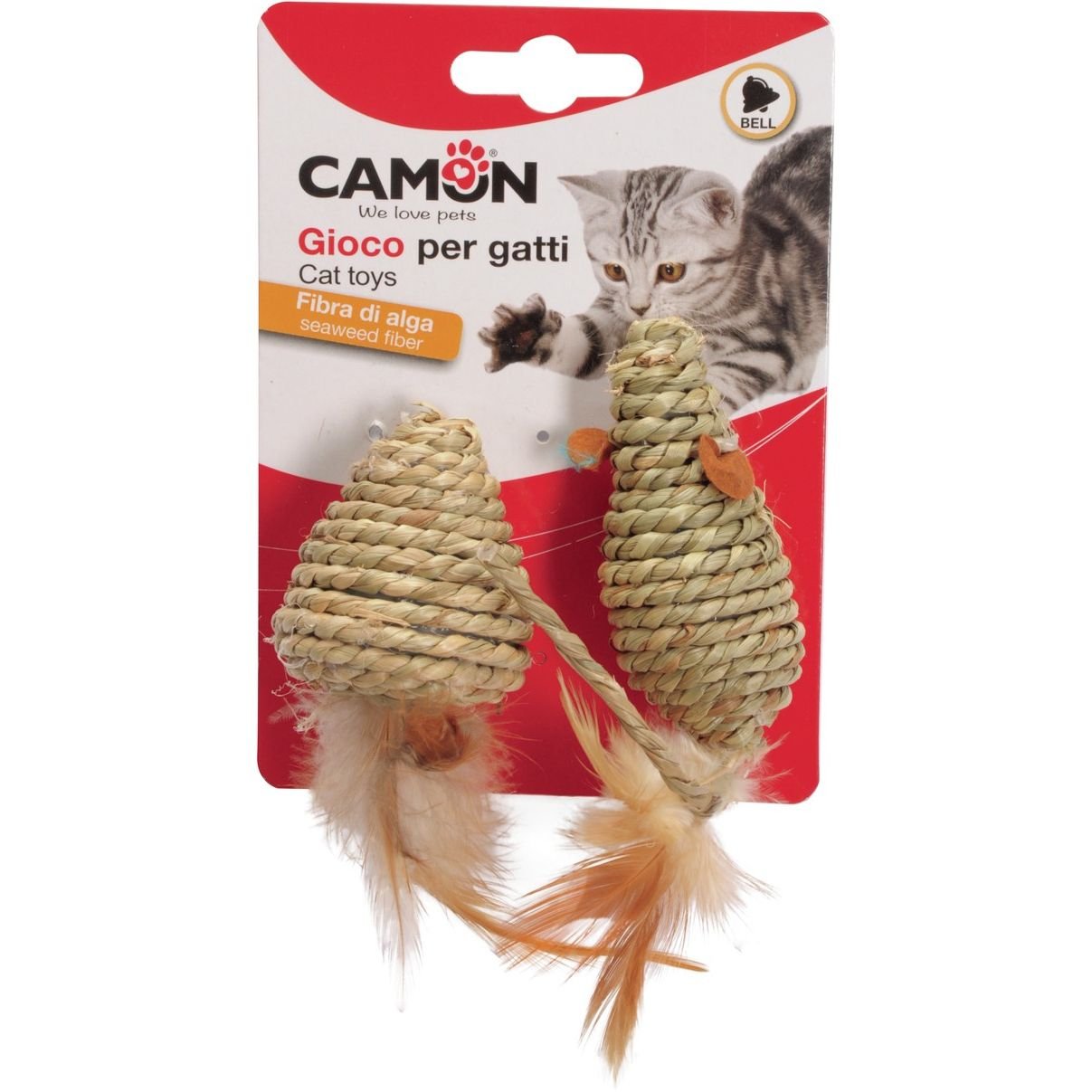 Іграшка для котів Camon мишка з пір'ям та дзвіночком, 2 шт. - фото 1