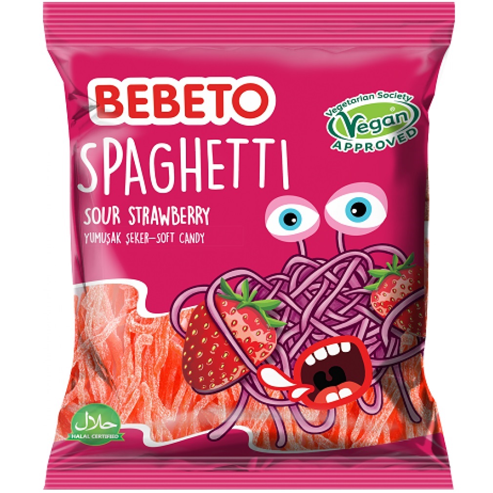 Цукерки жувальні Bebeto Sour Strawberry Spaghetti, 80 г - фото 1