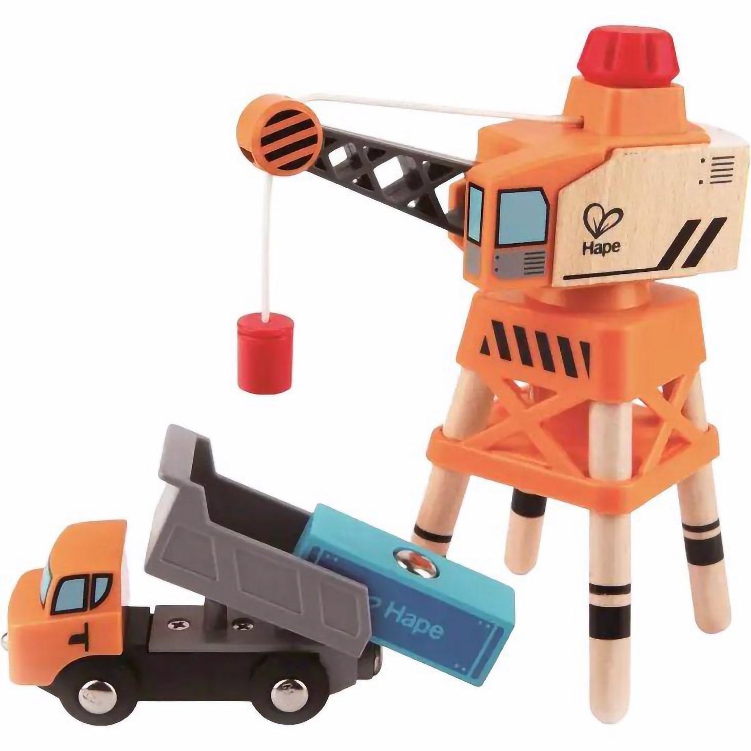 Набор для игрушечной железной дороги Hape Подъемный кран и грузовик (E3715) - фото 1