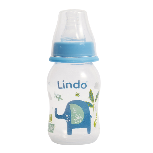Пляшечка для годування Lindo, вигнута, з силіконовою соскою, 125 мл, блакитний (Li 144 гол) - фото 1