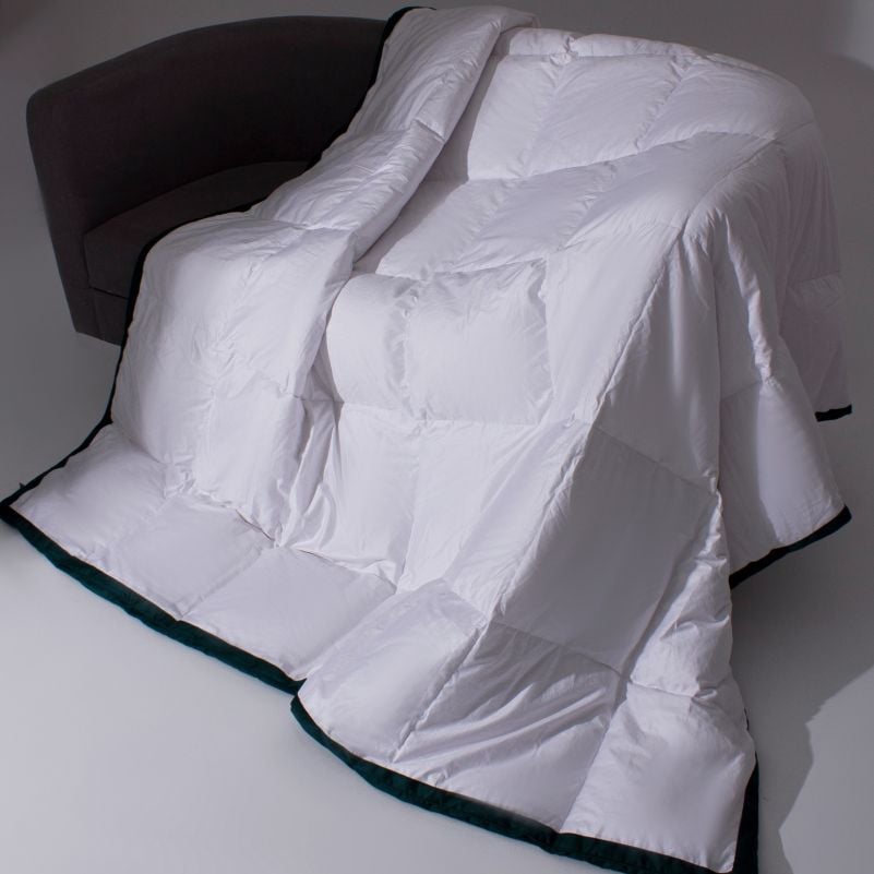 Одеяло MirSon Imperial Satin Luxe, летнее, 110х140 см, белое с зеленым кантом - фото 1