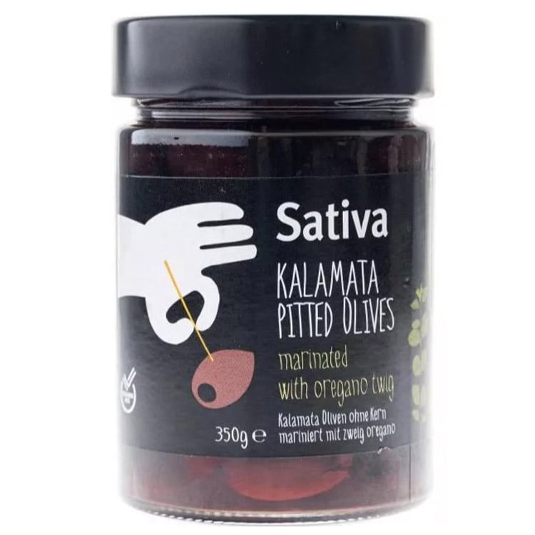 Оливки Sativa Каламата без косточек маринованные с орегано 350 г - фото 1