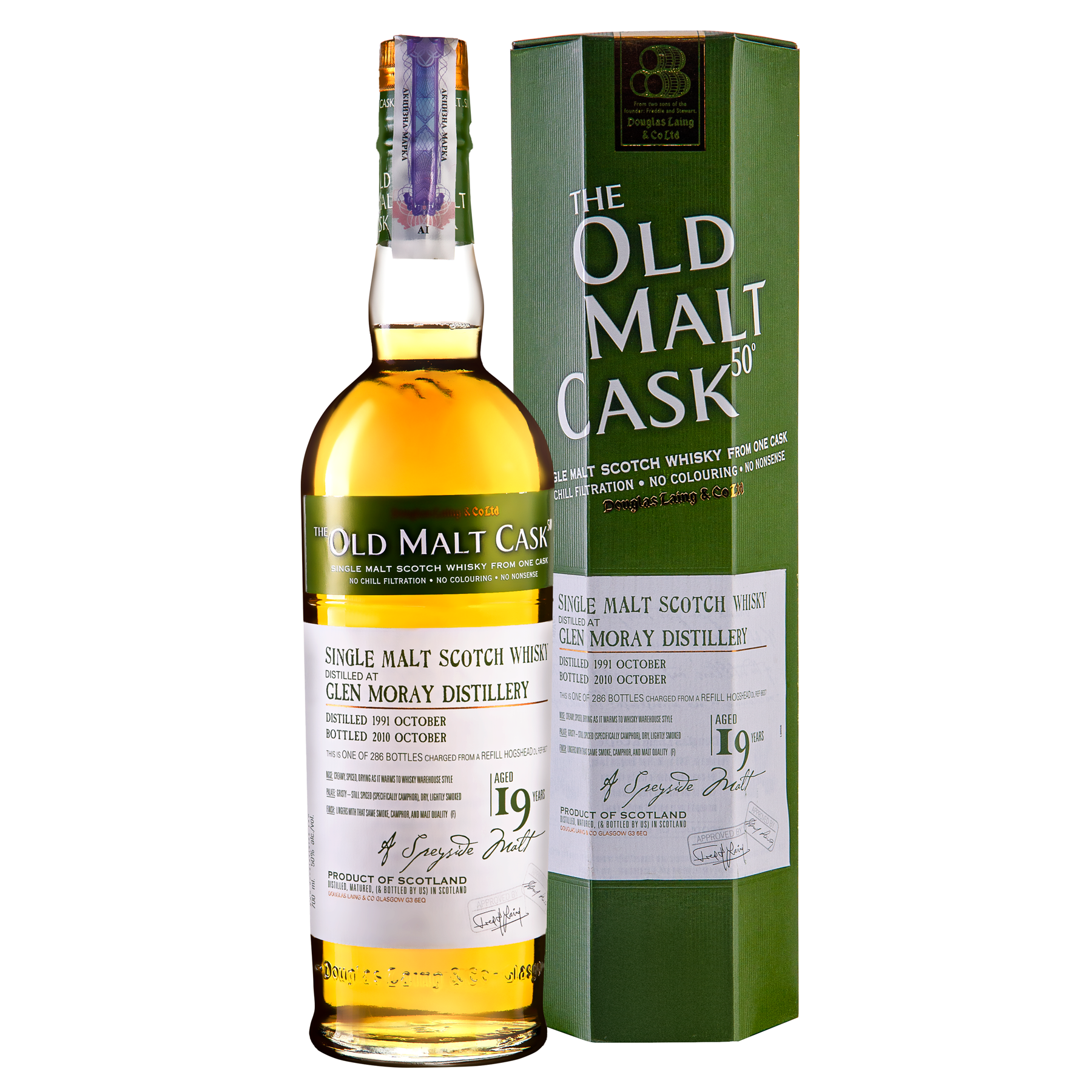 Виски Glen Moray Vintage 1991 19 yo Single Malt Scotch Whisky 50% 0.7 л - фото 1