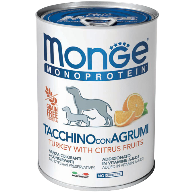 Влажный корм Monge Dog Fruit Monoprotein индейка с цитрусами, 400 г (70014335) - фото 1