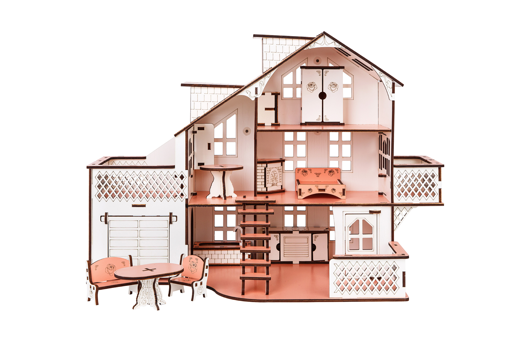 Кукольный дом GoodPlay, с гаражом и подсветкой, розовый (B011) - фото 6