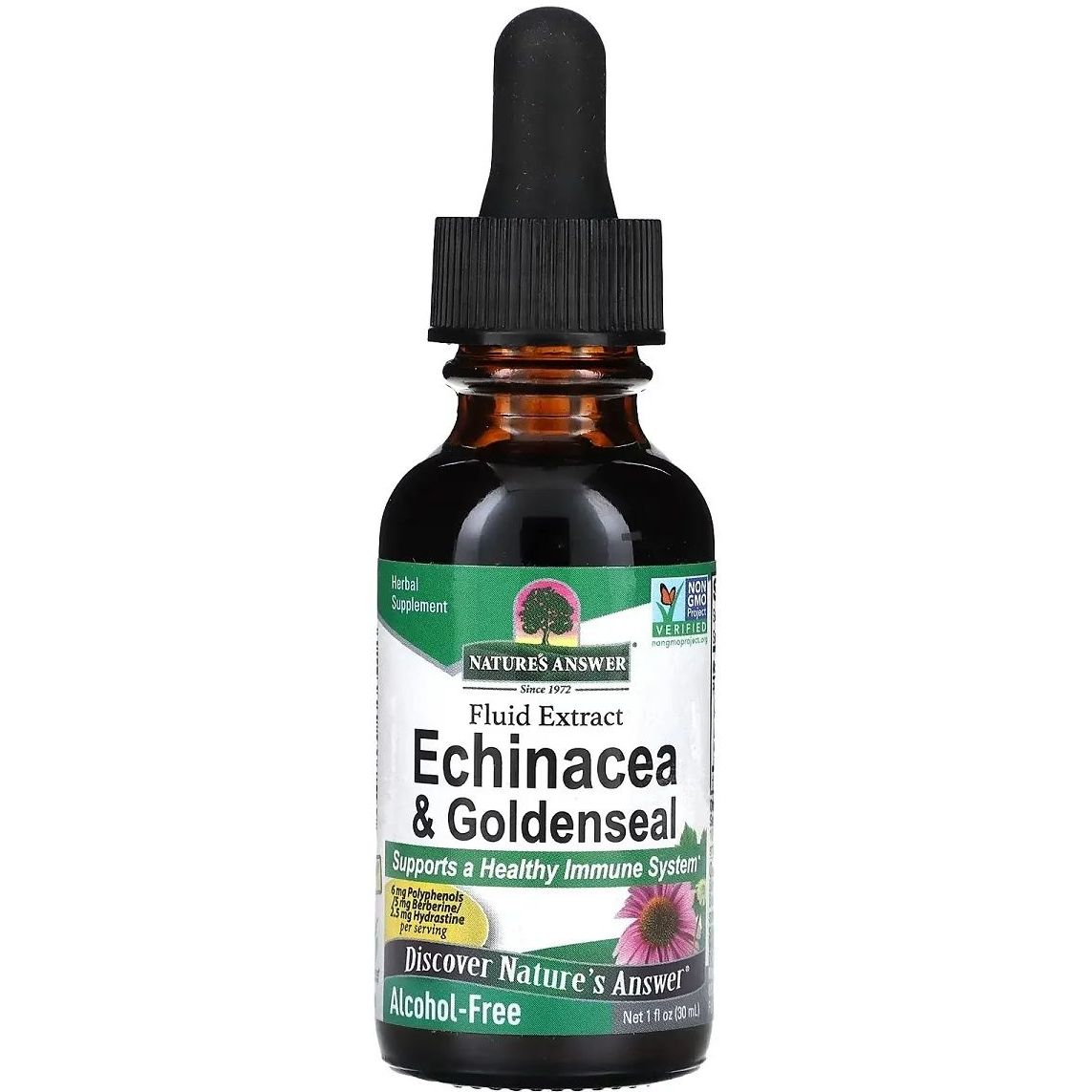 Ехінацея та жовтокорінь Nature's Answer Echinacea & Goldenseal Alcohol-Free 30 мл - фото 1