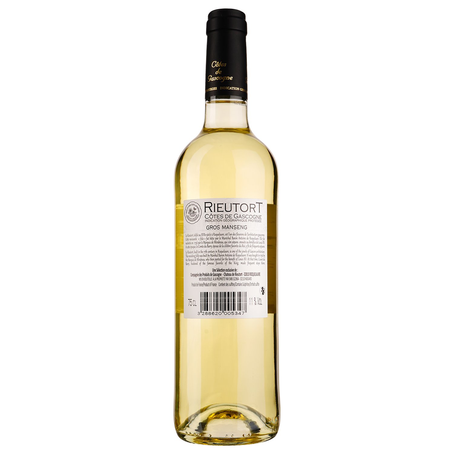 Вино Rieutort Moelleux Gros Manseng Cotes De Gascogne IGP, белое, сухое, 0,75 л - фото 2
