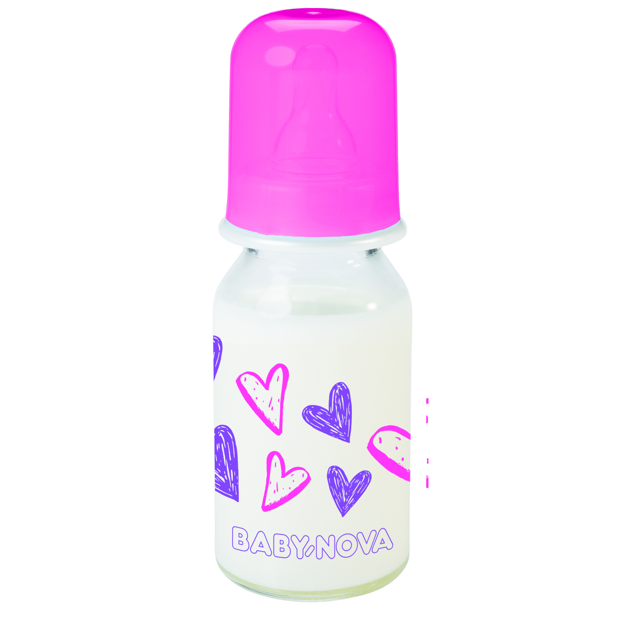 Бутылочка для кормления Baby-Nova Декор, стеклянная, 125 мл, розовый (3960331) - фото 1