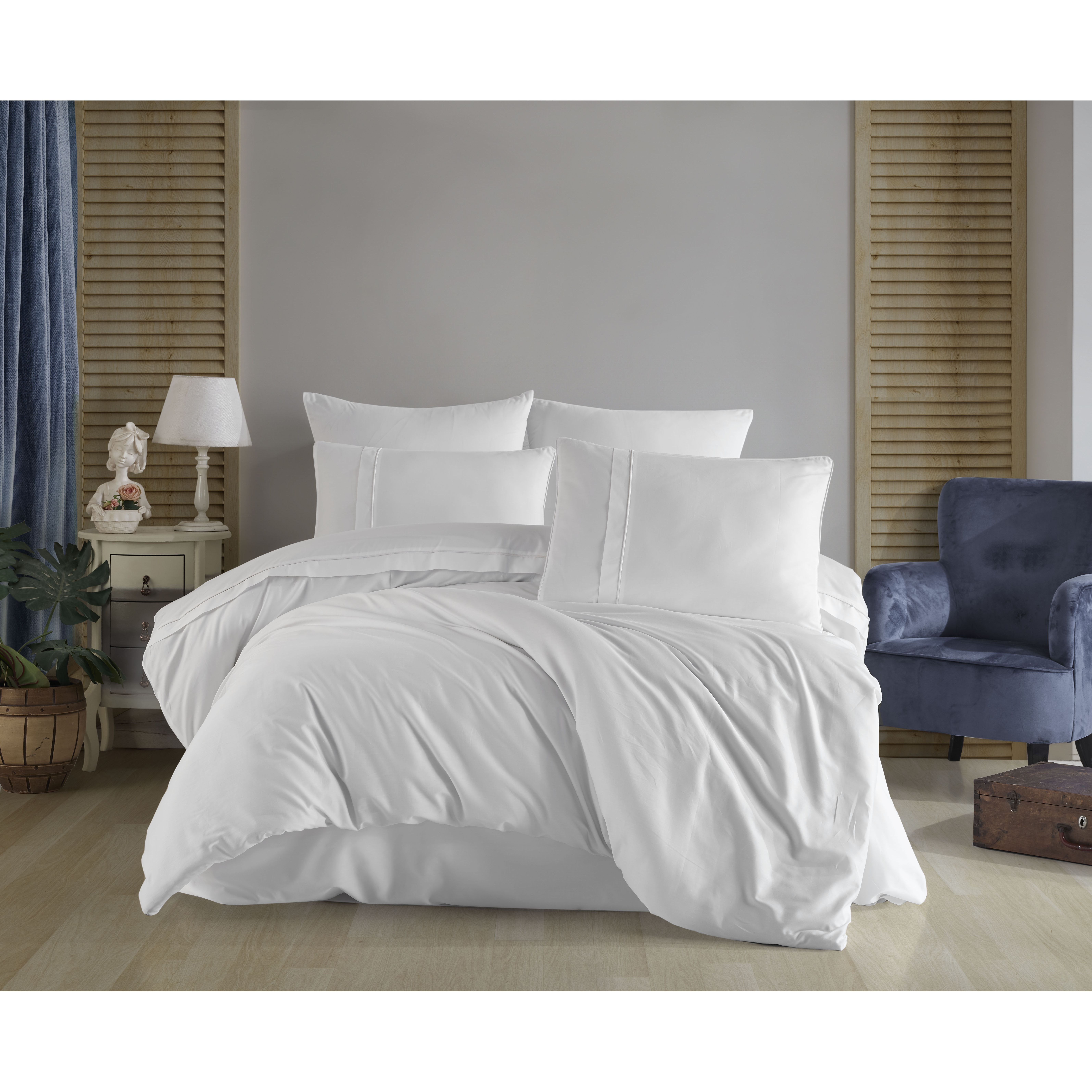 Комплект постельного белья Hobby Premium Sateen 300TC Plain Beyaz евро белый (75242_2,0) - фото 1