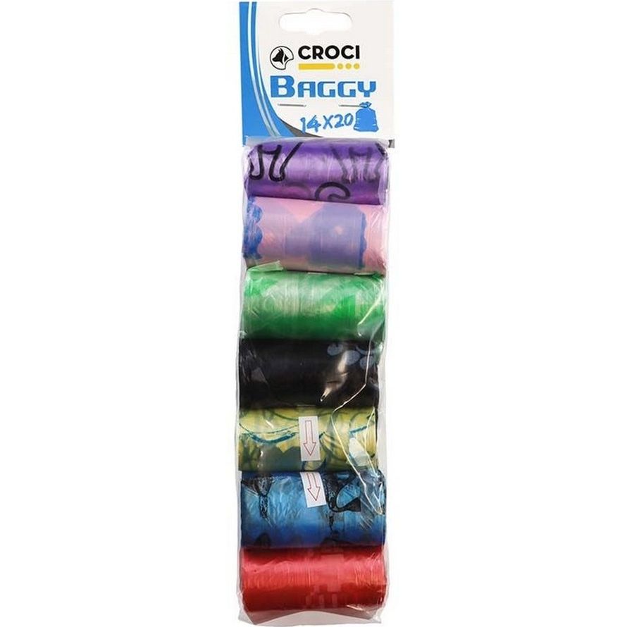 Гигиенические пакеты Croci Baggy для уборки за собаками цветные с узором 14 рулонов. - фото 1