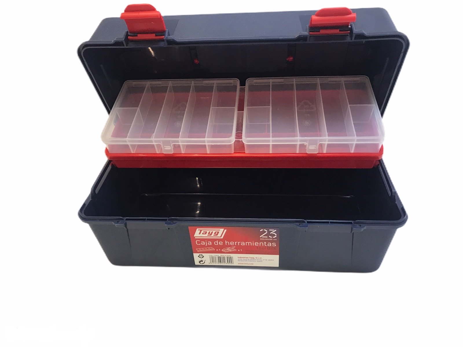 Ящик пластиковый для инструментов Tayg Box 23 Caja htas, с 2 органайзерами, 35,6х18,4х16,3 см, синий (123009) - фото 3