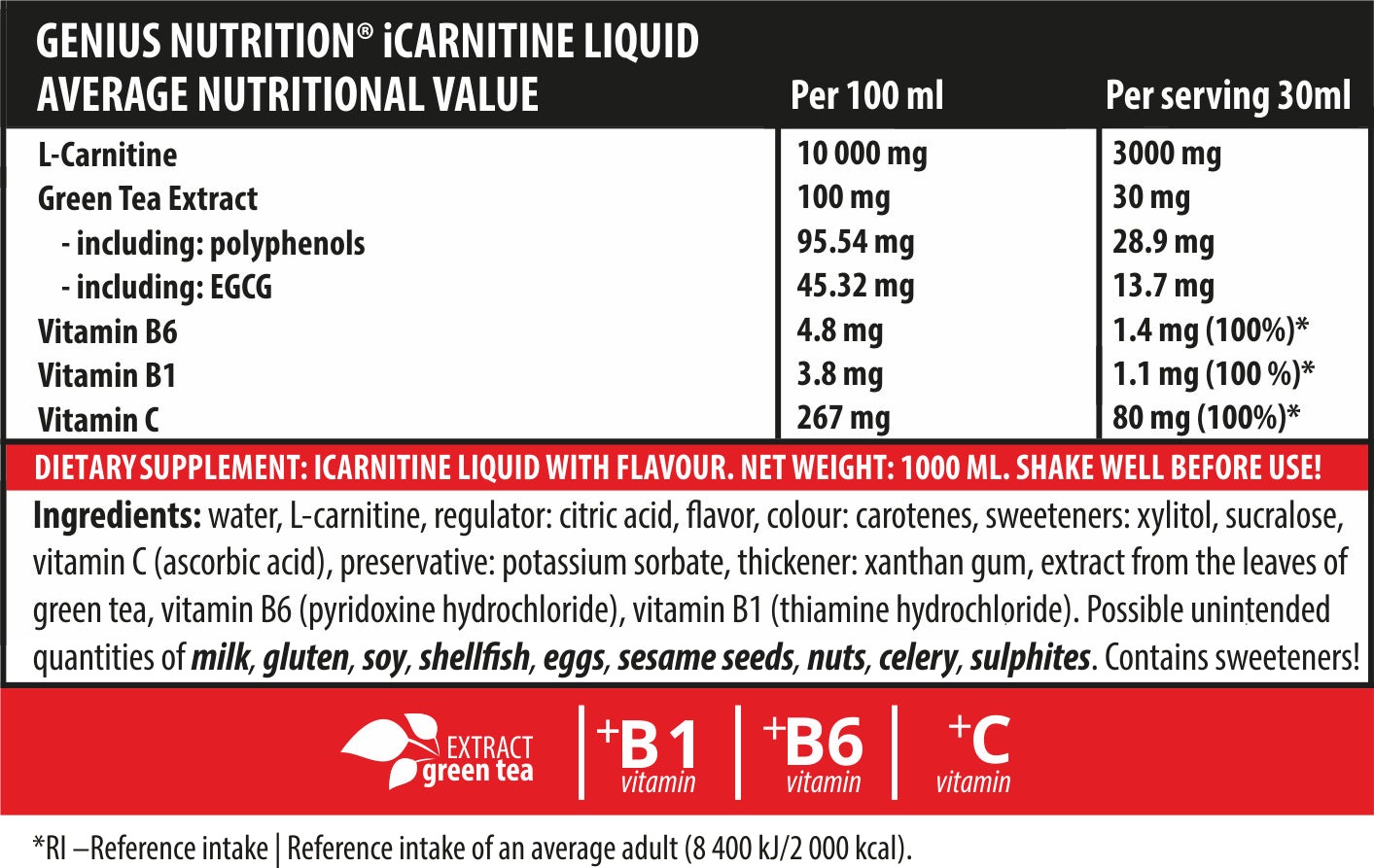 Карнітин Genius Nutrition iCarnitine Liquid 100000 Персик 1000 мл - фото 2