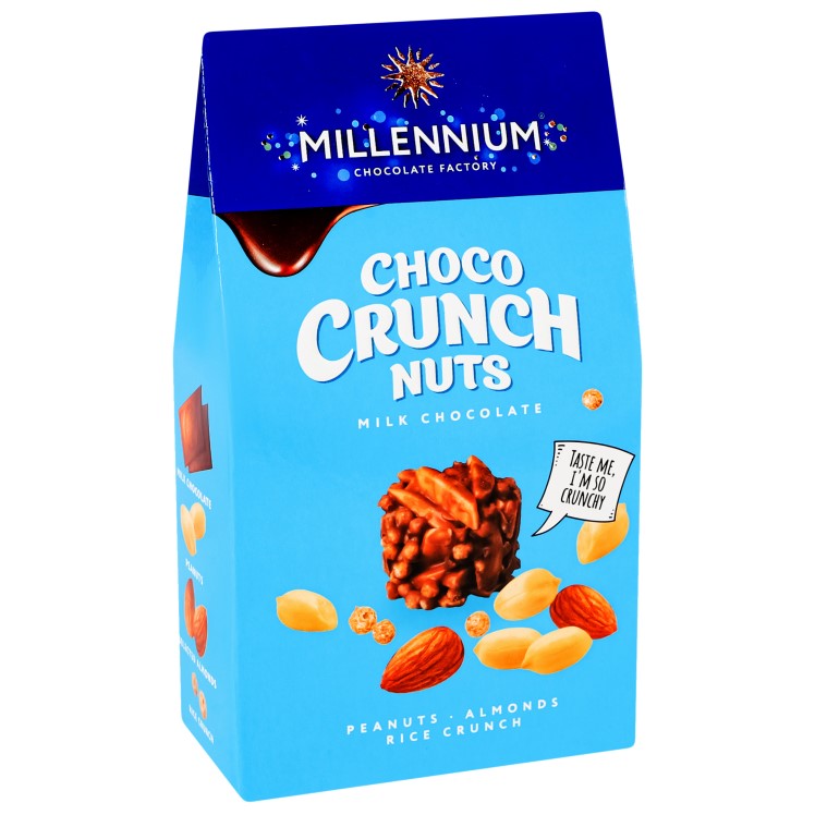 Цукерки Millennium Choco Crunch з арахісом, мінадалем, рисові кульки, 100 г (857543) - фото 1