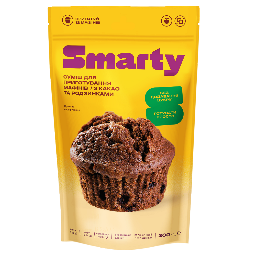 Суміш для приготування мафінів Smarty з какао та родзинками 200 г - фото 1