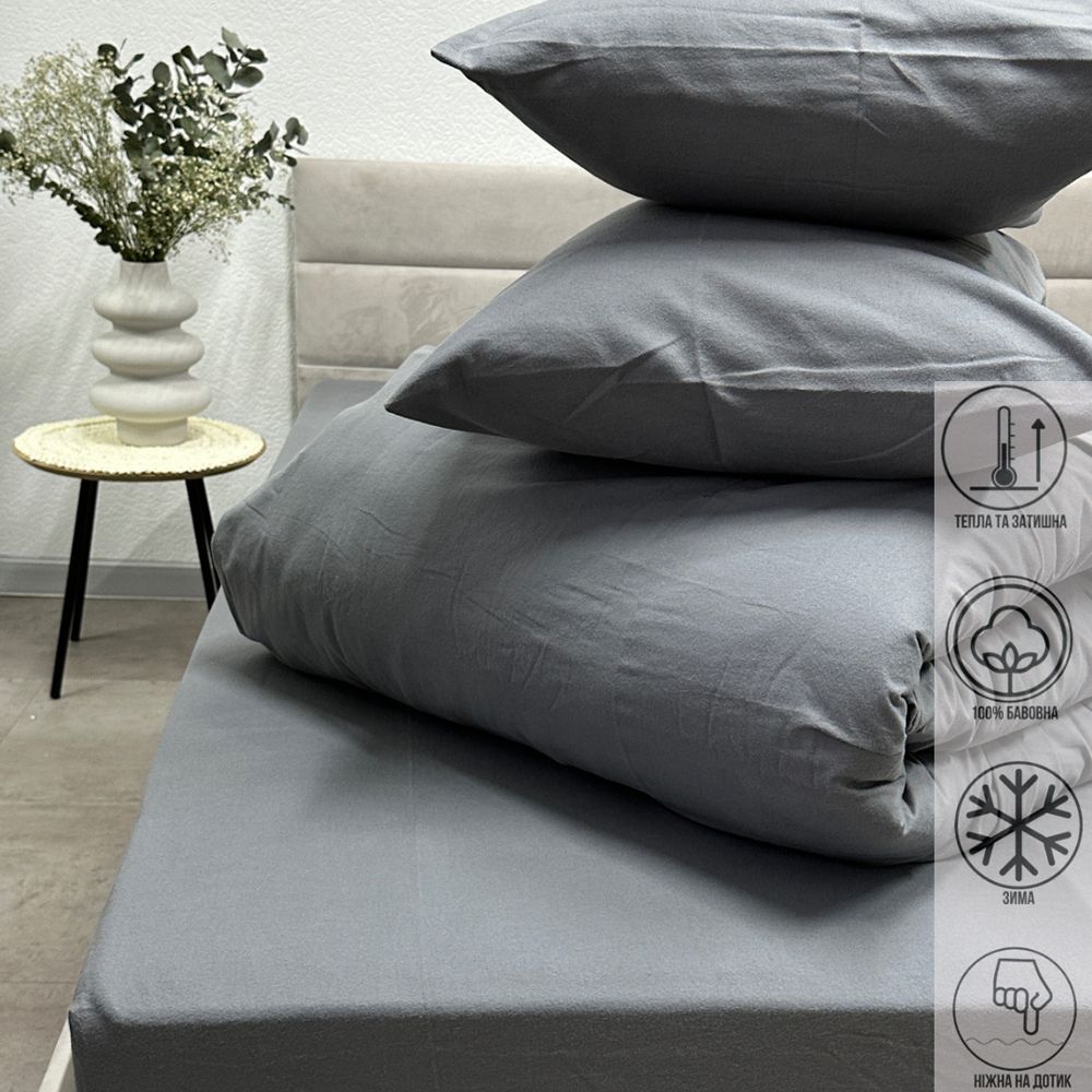 Простирадло Ecotton Super Soft SB-148 фланель на резинці Grey 180х200 см (24455) - фото 2