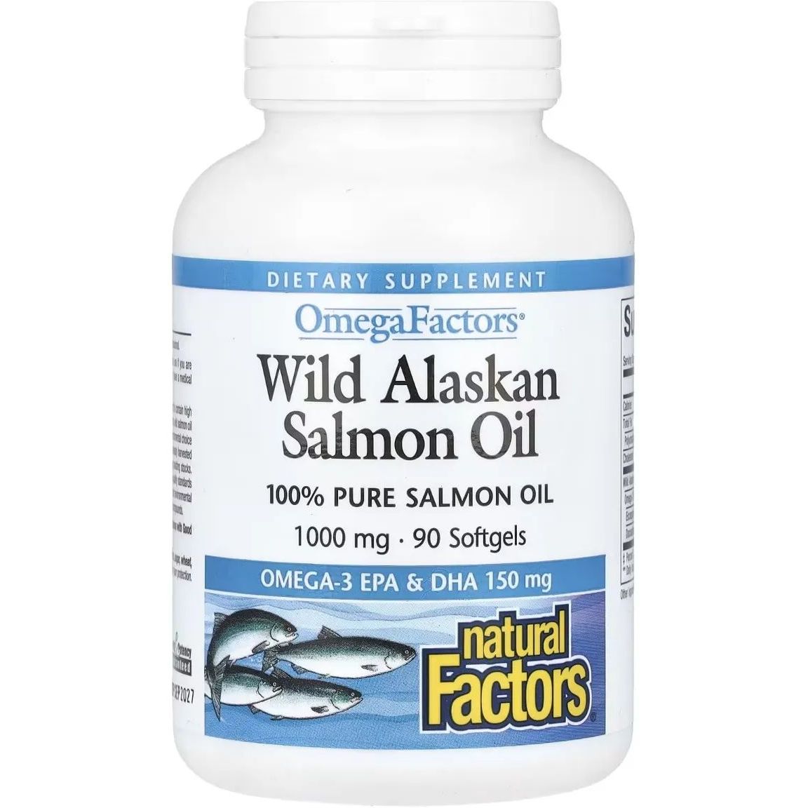 Жир дикого аляскинского лосося Natural Factors OmegaFactors Wild Alaskan Salmon Oil 1000 мг 90 гелевых капсул - фото 1