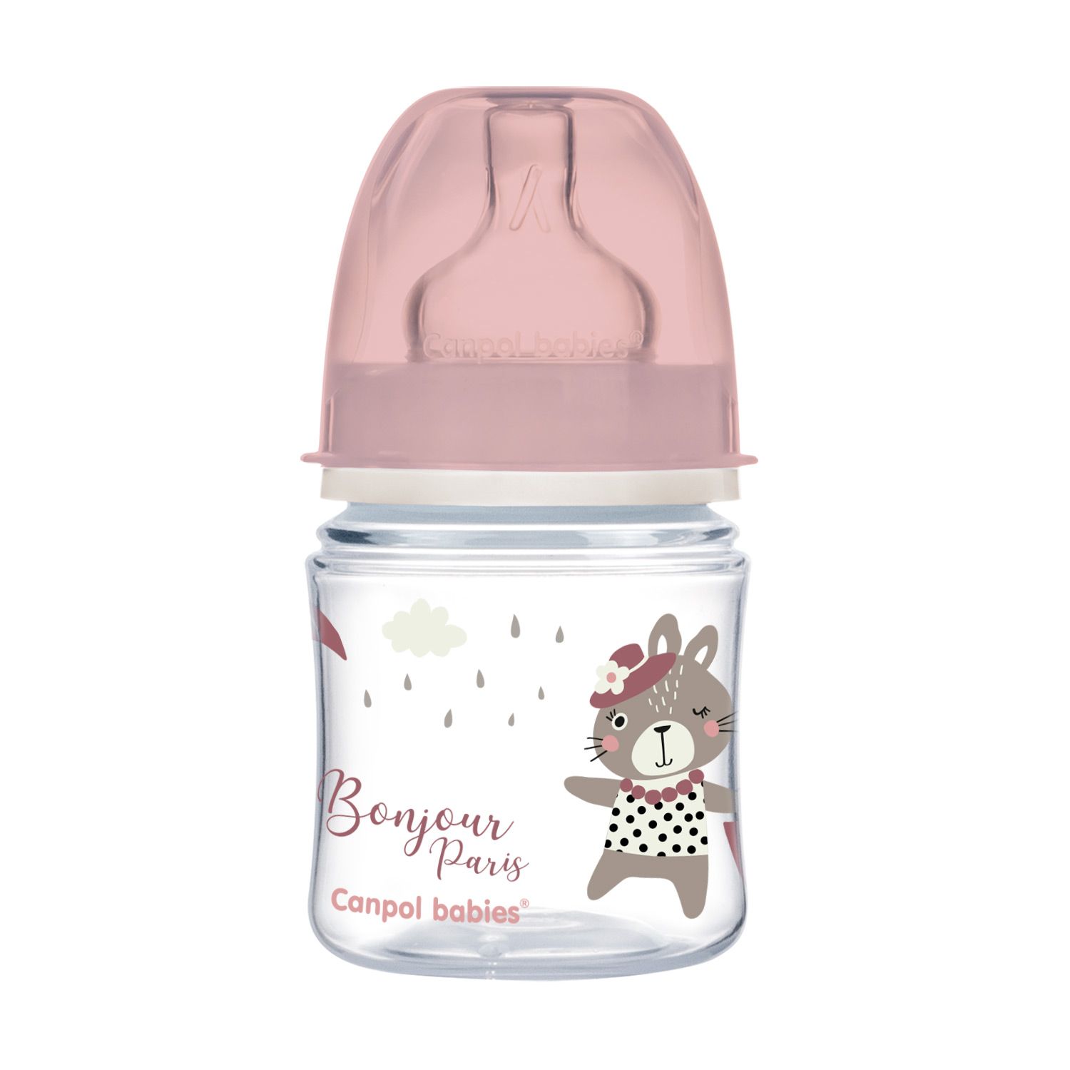 Антиколиковая бутылочка Canpol Babies Easystart Bonjour Paris, с широким отверствием, 120 мл, розовый (35/231_pin) - фото 1