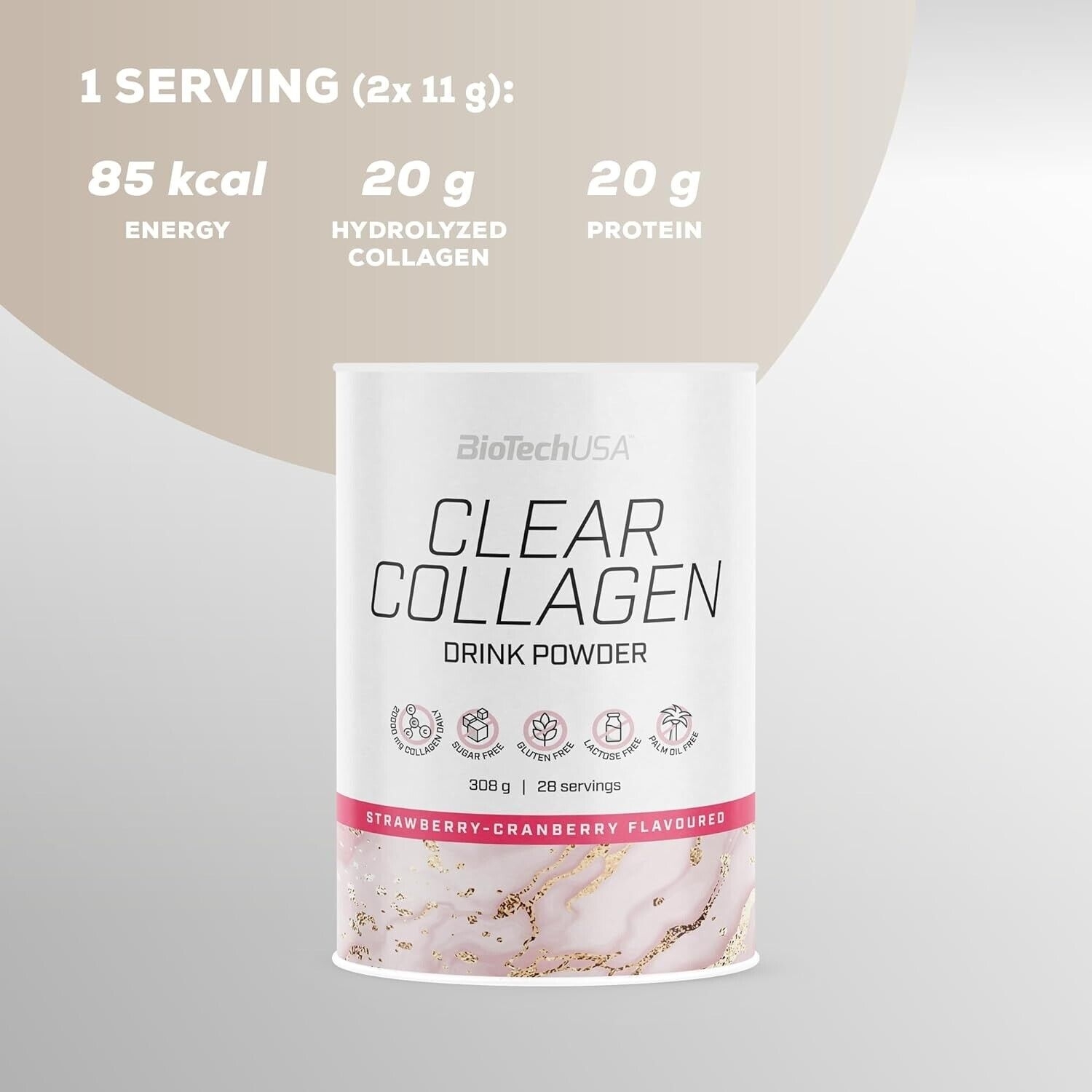 Для суглобів та зв'язок BiotechUSA Clear Collagen Strawberry-cranberry 308 г - фото 3