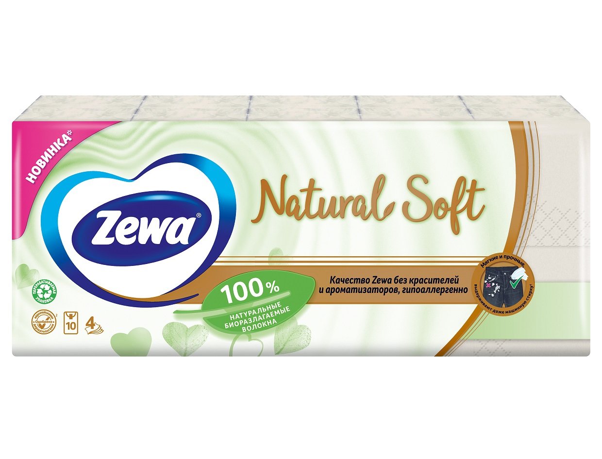 Носовые платочки Zewa Natural Soft, четырехслойные, 10 уп. по 9 шт. - фото 2