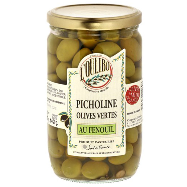 Оливки L'Oulibo Picholines Olives Vertes au Fenouil з фенхелем 200 г - фото 1